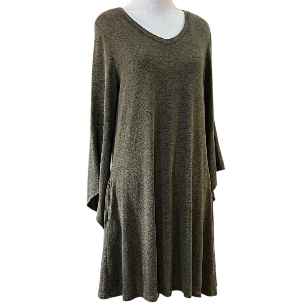 LILDY V NECK A LINE TUNIC SWEATER DRESS OLIVE GREEN SIZE SMALL TO MEDIUM